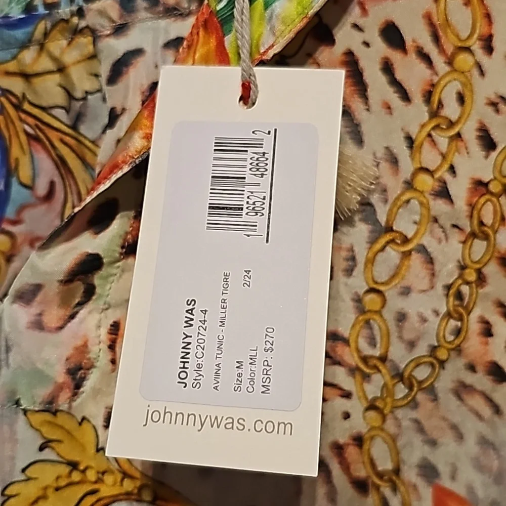JOHNNY WAS SILK "AVINA" TIGER LEOPARD SCARF PRINT TUNIC ' SZ. MD - NWT! - Picture 6 of 9